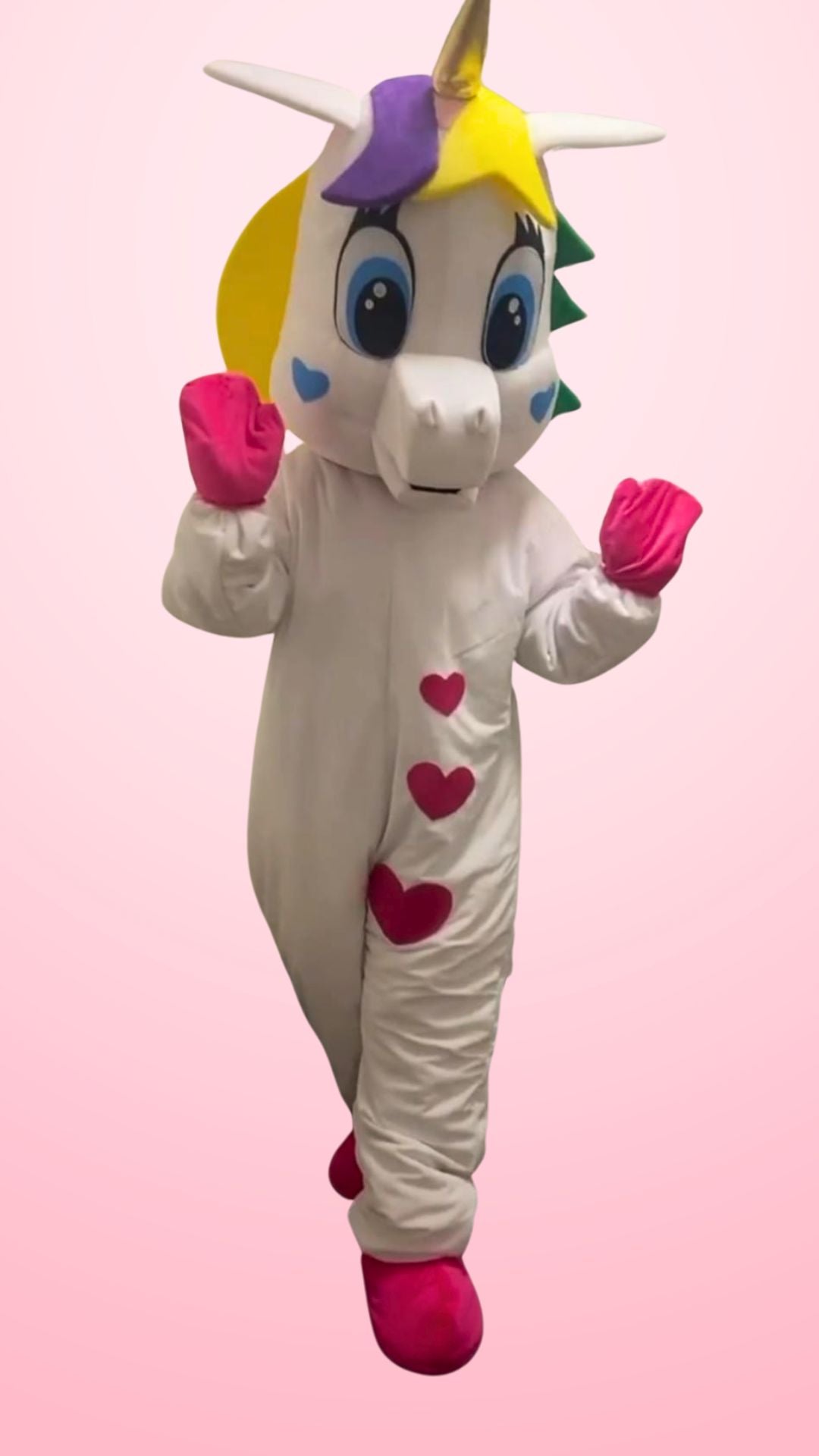 Buche Einhorn Maskottchen für ein Kindergeburtstag.